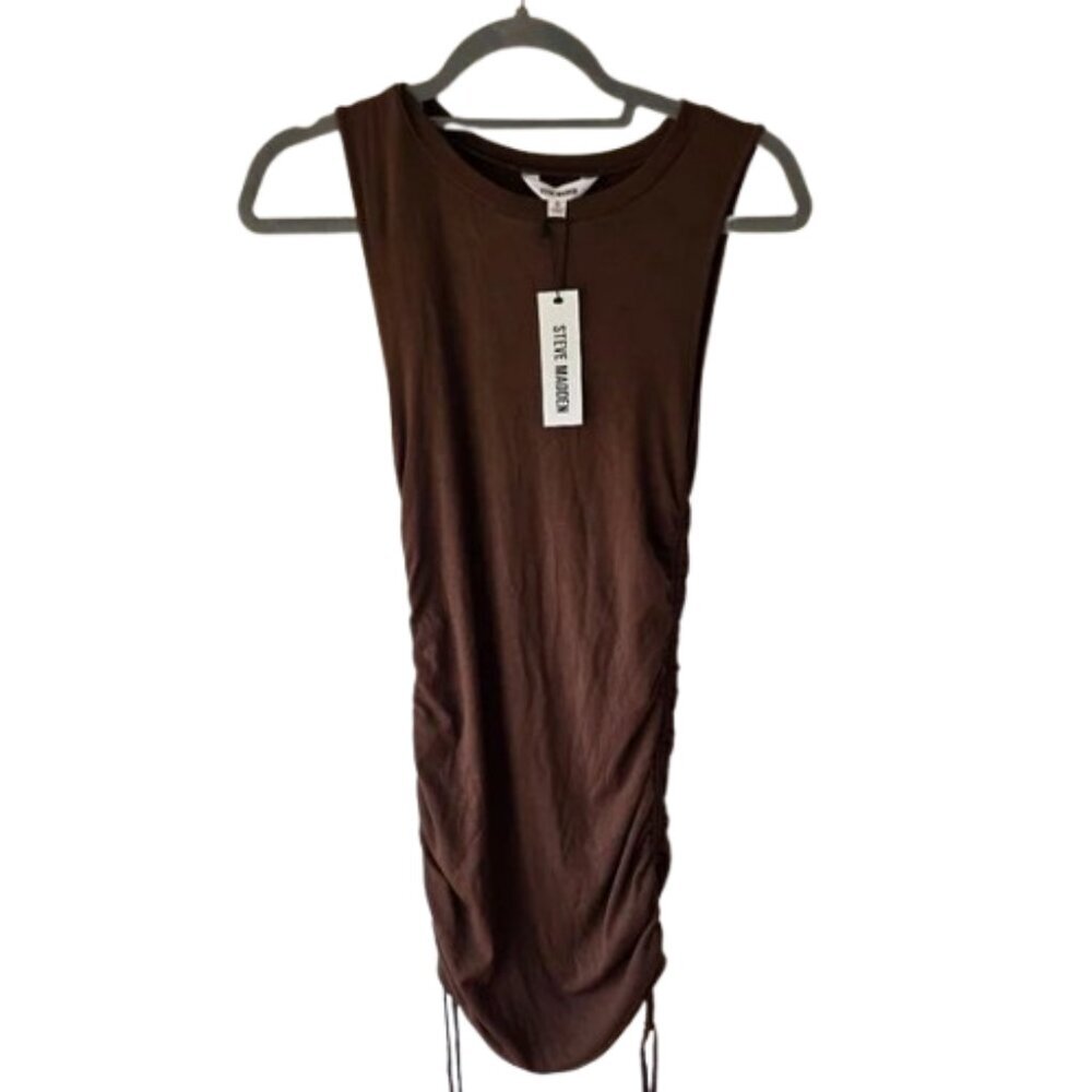 Steve Madden Chocolate Browm Mini Dress S Bodycon Nwt Ruched Sides Sleeveless